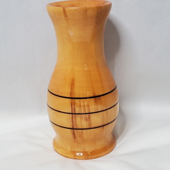 Vintage Handcrafted Lacquered Basswood Wooden Vase - Picture 2 of 4
